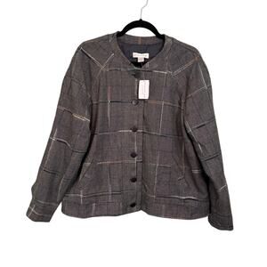 Christopher & Banks Blazer Jacket Womens L Gray Plaid Button Lined Academia NWT